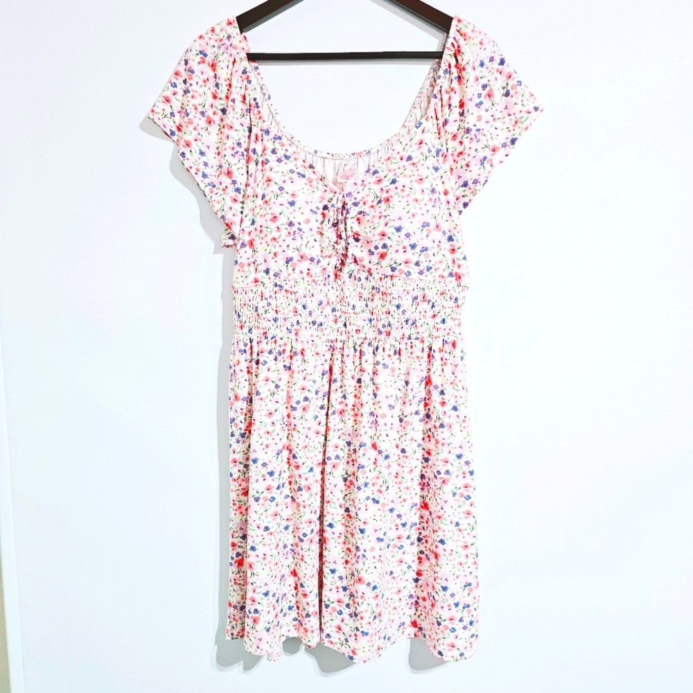 No Boundaries Women/JR 11-13 Pink Floral Print V-neck Midi Length Summer Dress